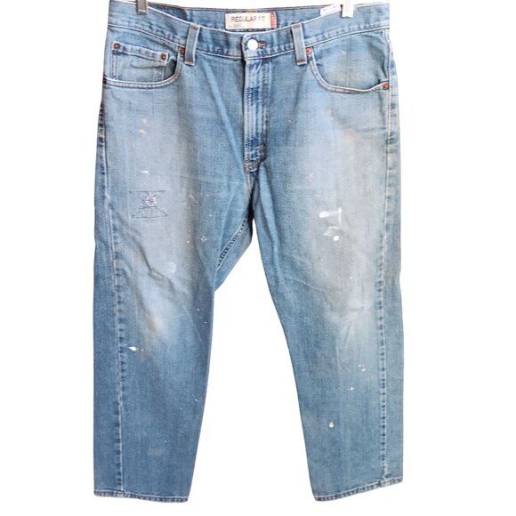 36x30 Levis 505 Regular Fit Blue Denim Jeans Distressed Paint Splatter Y2K - Picture 2 of 10